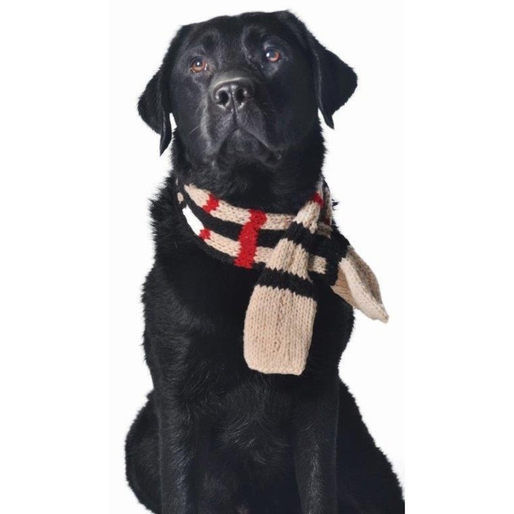 Chilly Dog Hand Knit Wool Tan Plaid Winter Dog Scarf Sizes S-L
